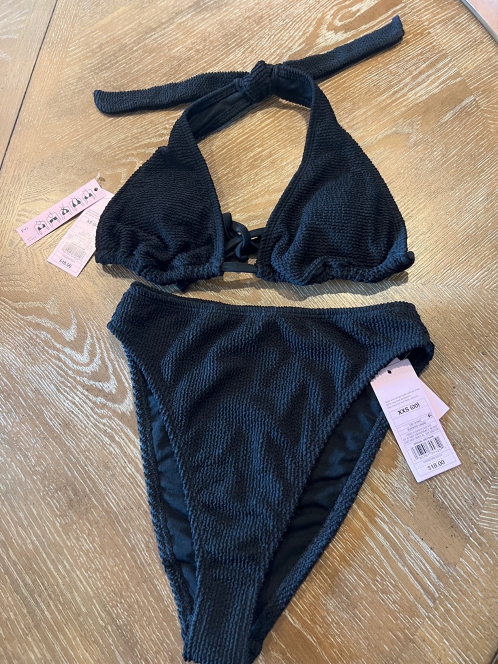 NWT Black Textured Two-Piece Bikini Set